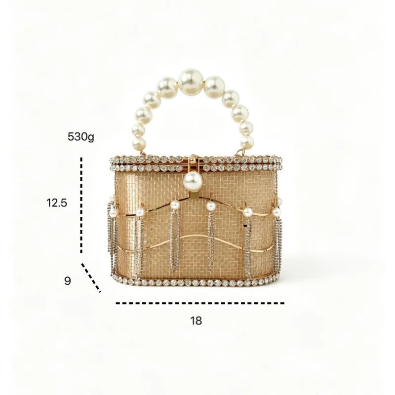 Pearl Diamond Metal Mesh Dinner Handbag Light Luxury Celebrity Style High-End Banquet Bag