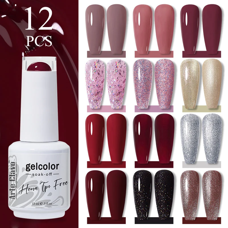 

Arte Clavo 15ml 12pcs/Set Yellow Nude Color Gel Nail Polish Set Semi Permanent HEMA TPO FREE Gel Varnishes Nail Lacquer Soak Off