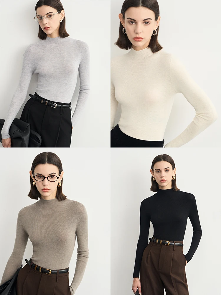 

Slow Strs Premium Woolen Knitted Sweater f High Collar Women's Warm Base irt Autumn Season Casual Sle Slim Fit