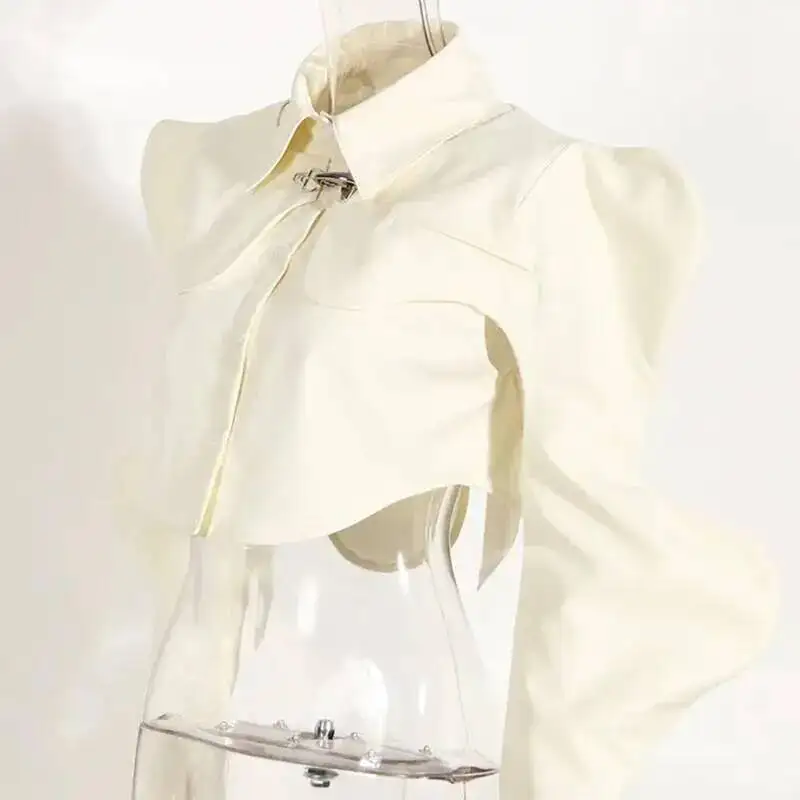 HKSH Women Shirt Two-piece Niche Design Shawl Pleated Long Sleeve Blouse Turn-down Collar Sleeveless Single Breasted Top HK11211