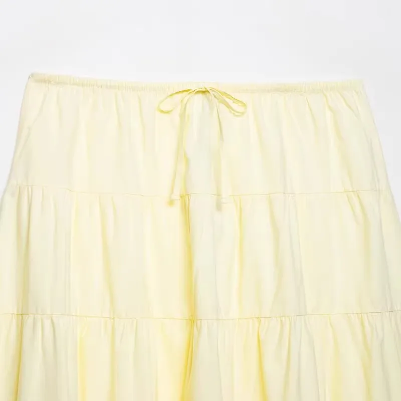 

Summer New Arrival Women's Faion Knot Layered Splice Mid-Waist Long Skirt A-Line Loose Fit High Waist Long Dr