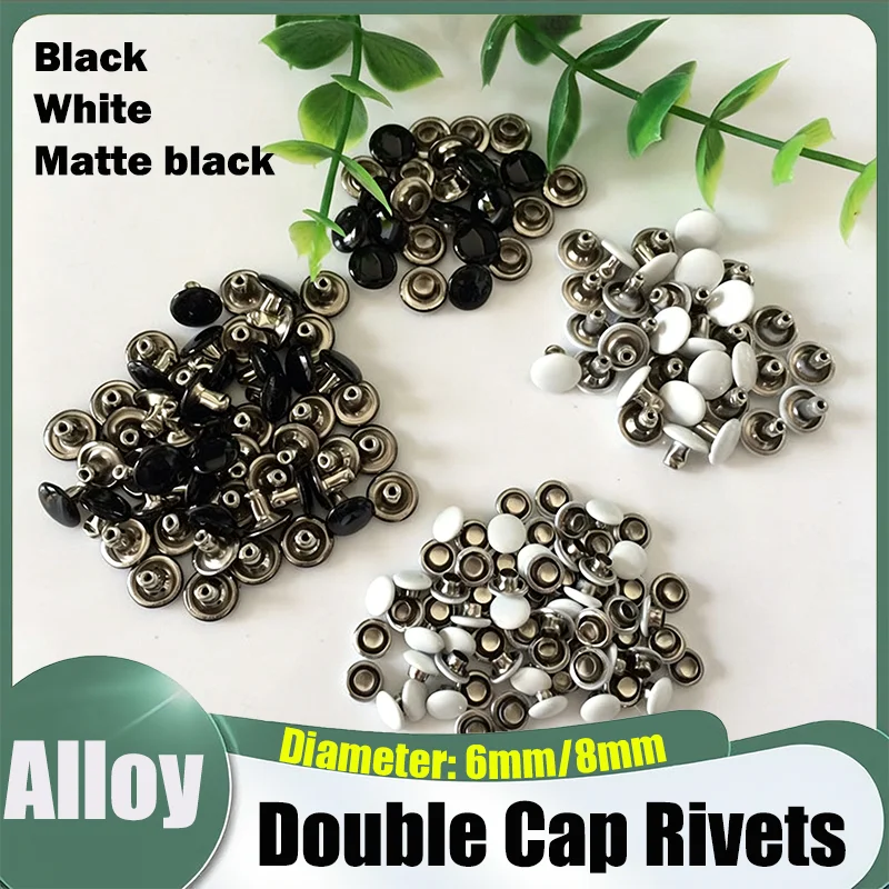 100/300/500 Conjuntos de Rebites Redondos de Metal com Dupla Ponta 6/8mm Preto/Branco/Preto Fosco para Artesanato em Couro, Bolsas, Cintos, Roupas e Decoração de Calçados