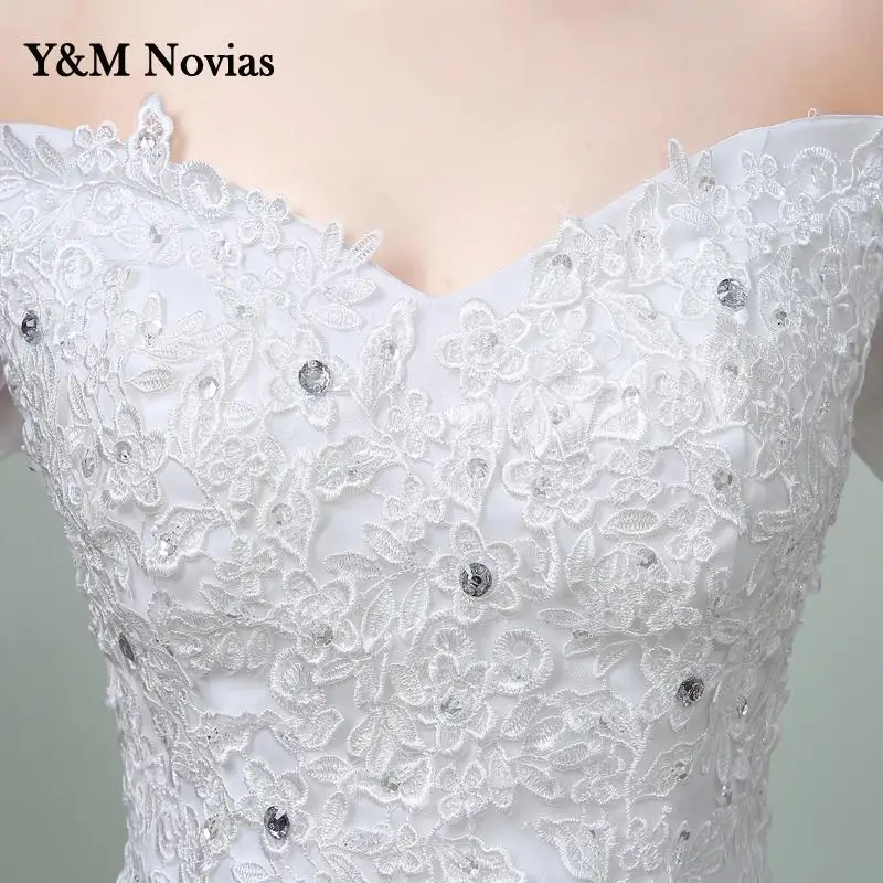 Off Should White Wedding Dress 2025 New Korean Style Lace Appliques vestidos de noiva Boat Neck Bridal Dress Custom pluse size