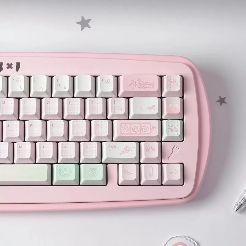 Naughty Rabbit Pink Ins Style Keycaps Set Custom PBT FC/cherry Profile Girl Minimalist Caps for Mechanical Keyboard Accessories