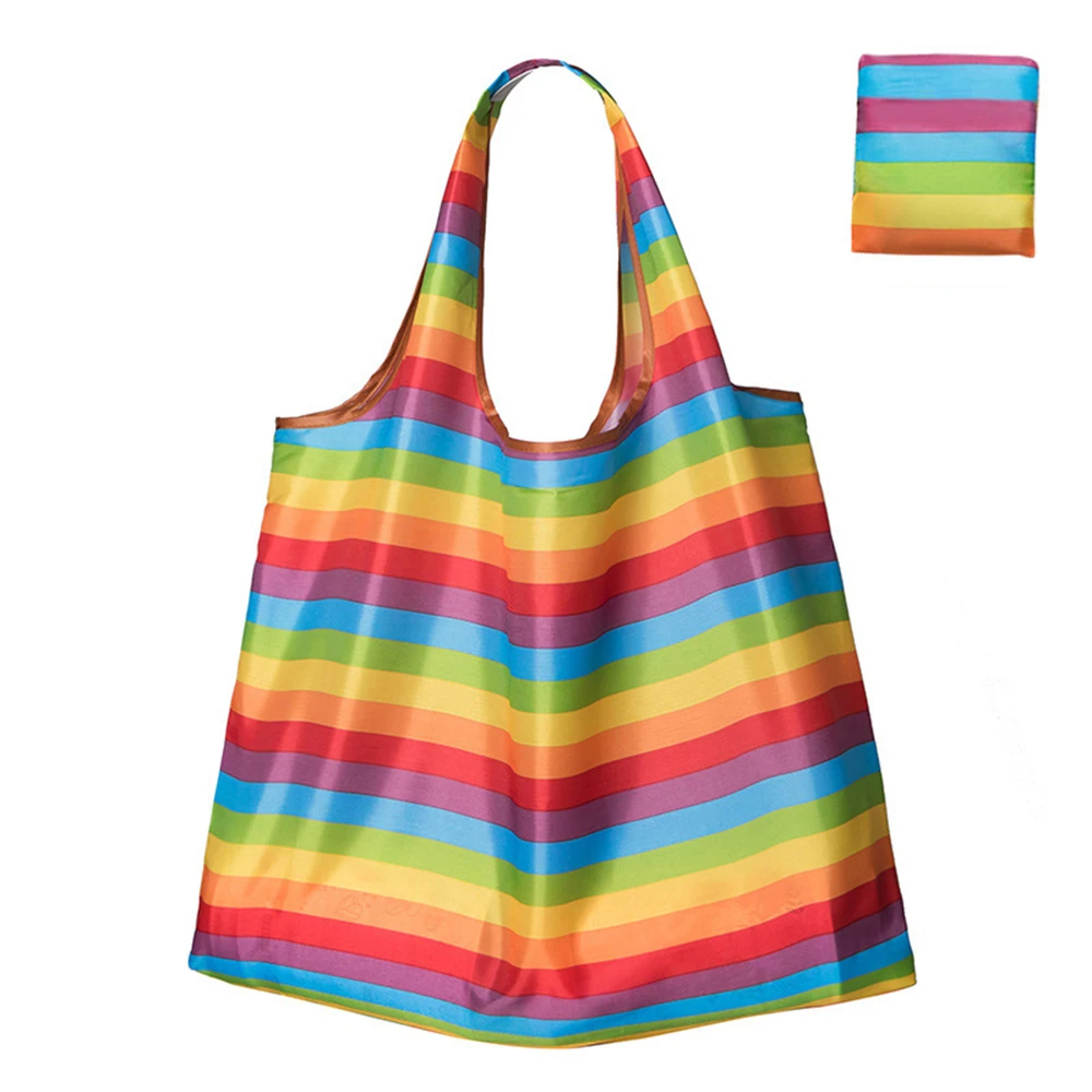 Rainbow Shopping Tote Bag Fruit Vegetable Grocery Pocket Foldable Recycle Shopping Bag Eco Reusable Portable Bag Large Bag