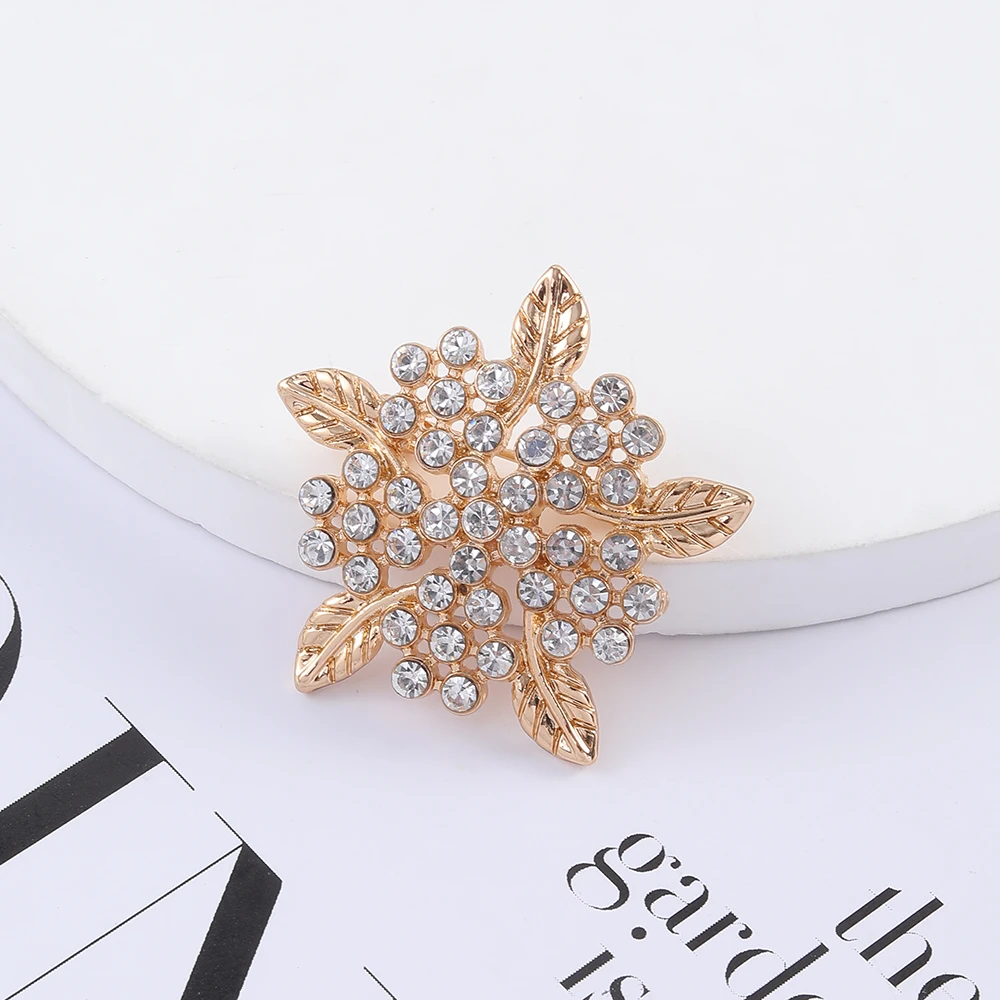 سيدة مثير كامل كريستال زهرة على شكل التلبيب دبابيس أنيقة حجر الراين زهرة ليف الزفاف الصدار دبابيس ذهبية