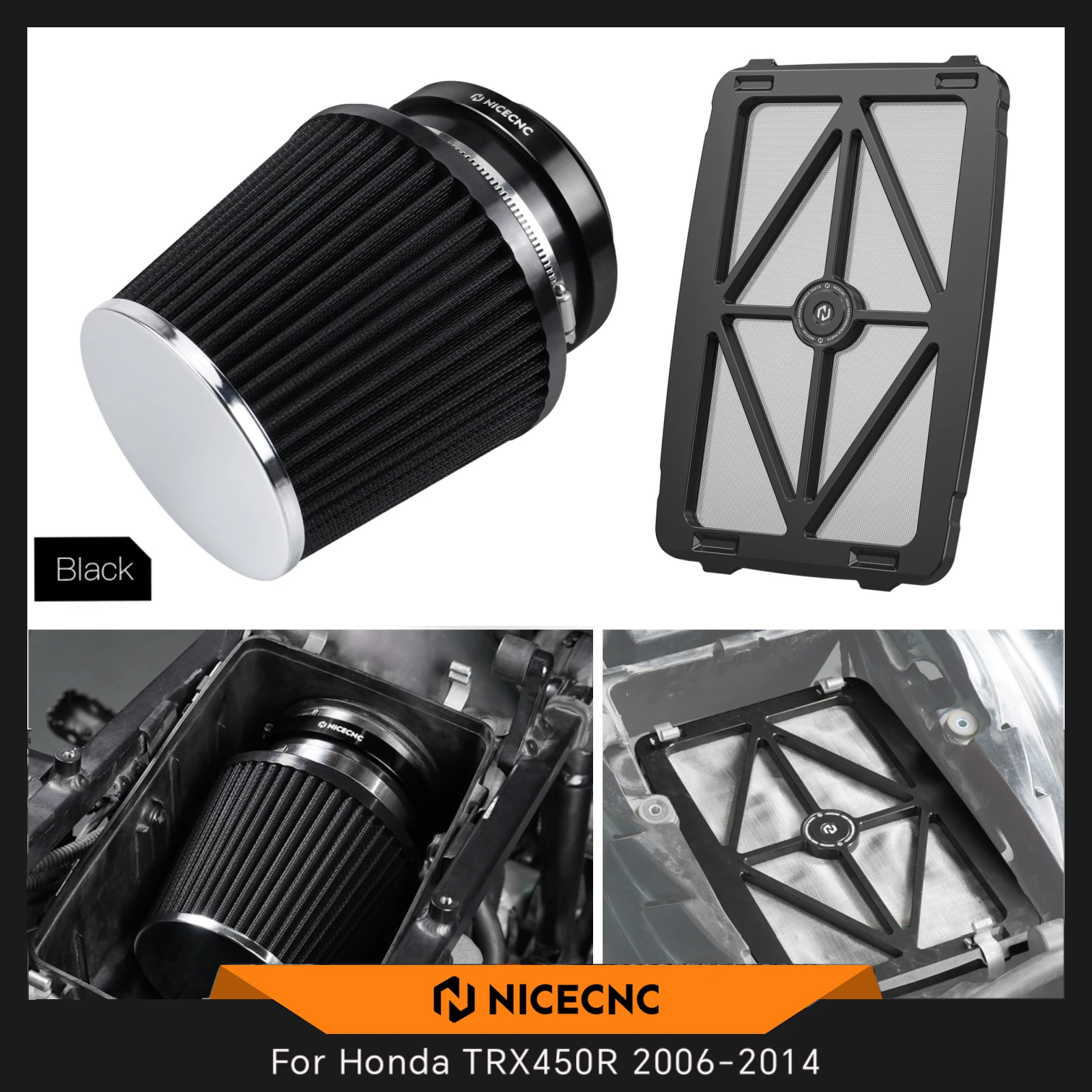 NICECNC For Honda TRX450R/ TRX450ER  2006-2014 1x Airbox Lid Cover With  1x Air Filter Intake Kit Aluminum ATV Accessories