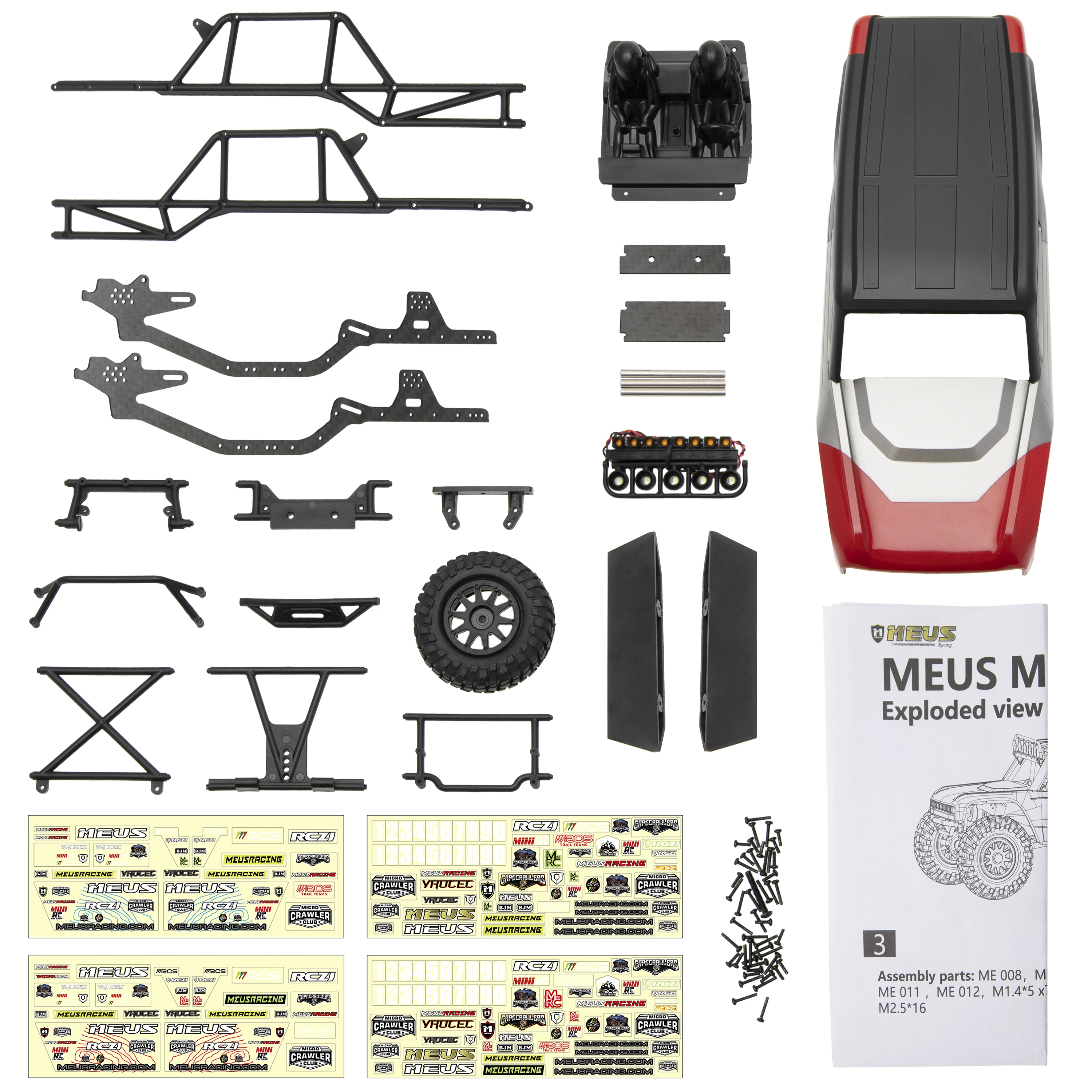 Meusレーシング-軸ボディ、ボディ5.2in、132mm、absおよびナイロン、カーボンファイバーフレーム、scx24、ブロンコデッドボルト、jlu B-17 c10