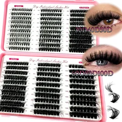 570Ps DIY 5D Fluffy Lash Clusters 60D 80D 100D Thick Eyelash Clusters D Curl Wispy Individual Lashes 10-18mm Eyelash Extension