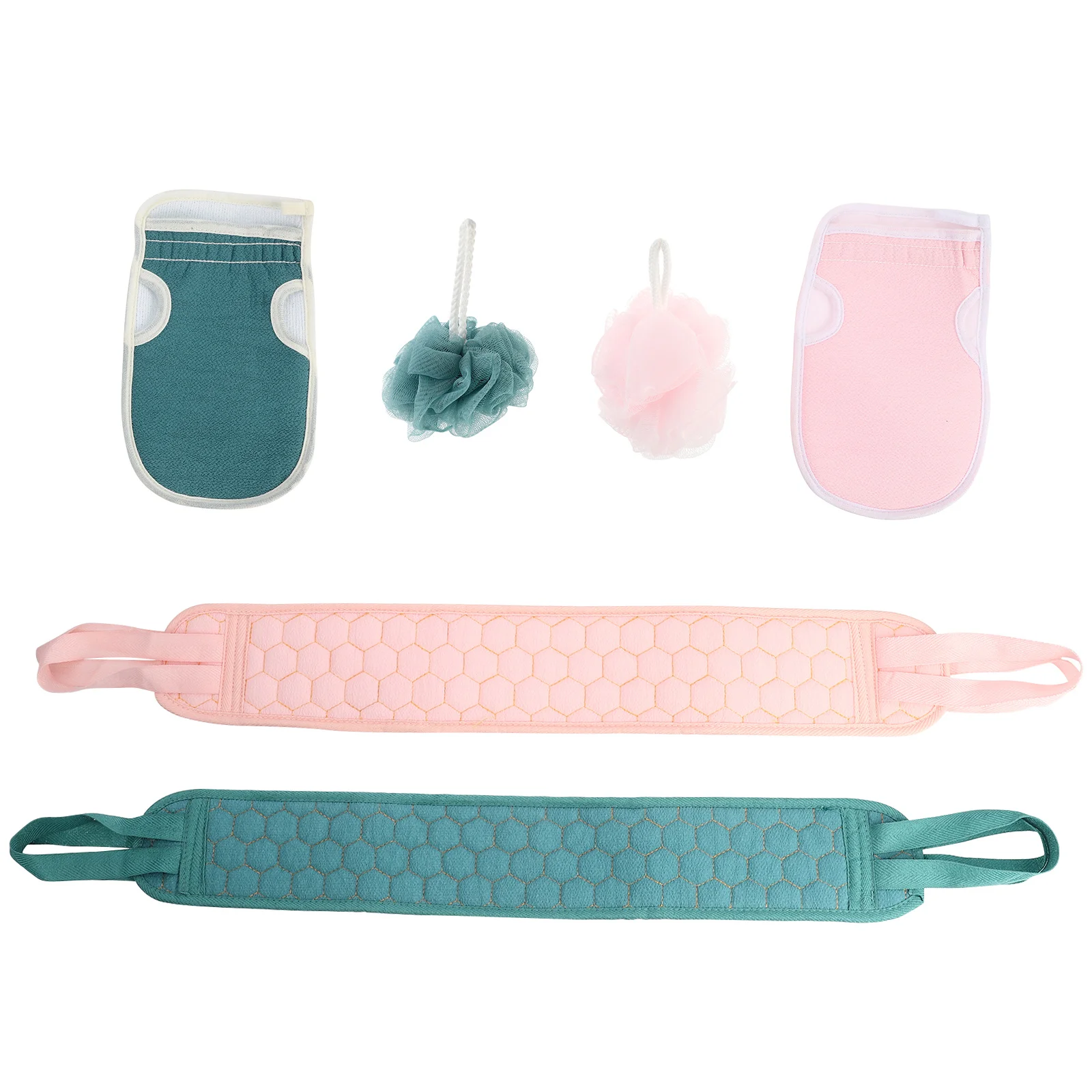 

6Pcs Exfoliating Bath Kit Includes Shower Gloves Mesh Sponges Back Strap Scrubber for Body Wash Skin Renewal Healthy