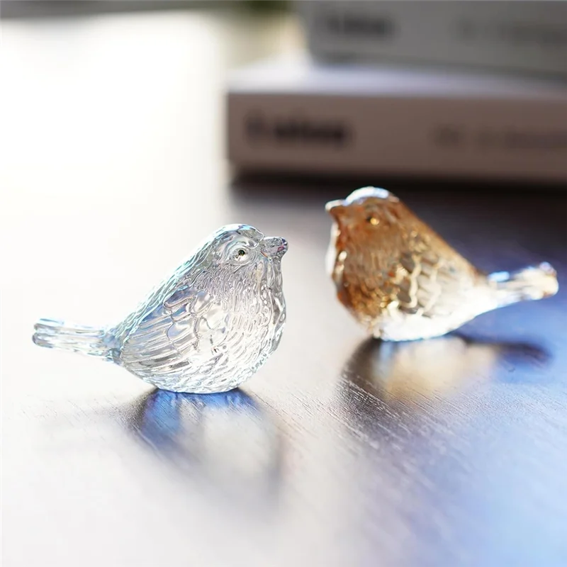 Pájaros soplados para figuras coleccionables de vidrio, cristal para amantes de los animales, decoración del hogar para regalos de mesa, azul