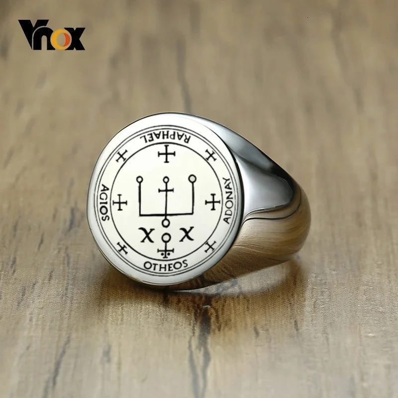 Vnox Archangel Raphael Sigil Divine Healer Custom Mens Ring Stainless Steel God Heals Band Chunky Signet Ring Anti Allergy