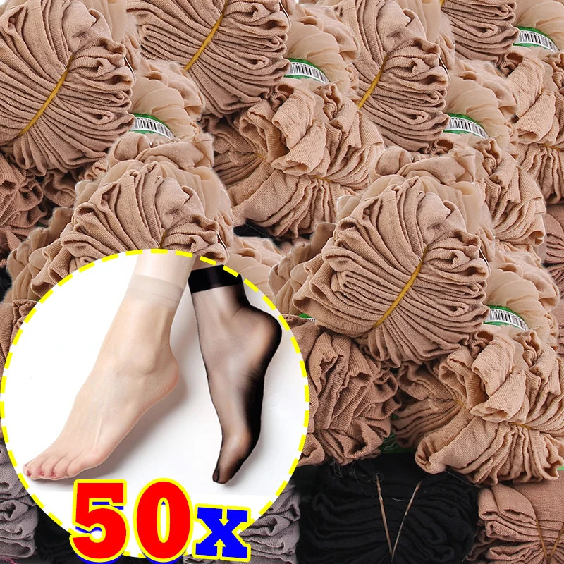 10-50pcs Black Skin Socks Women Sexy Ultrathin Stockings Female Transparent Nylon Crystal Short Ankle Sock Non-Slip Silk Meias