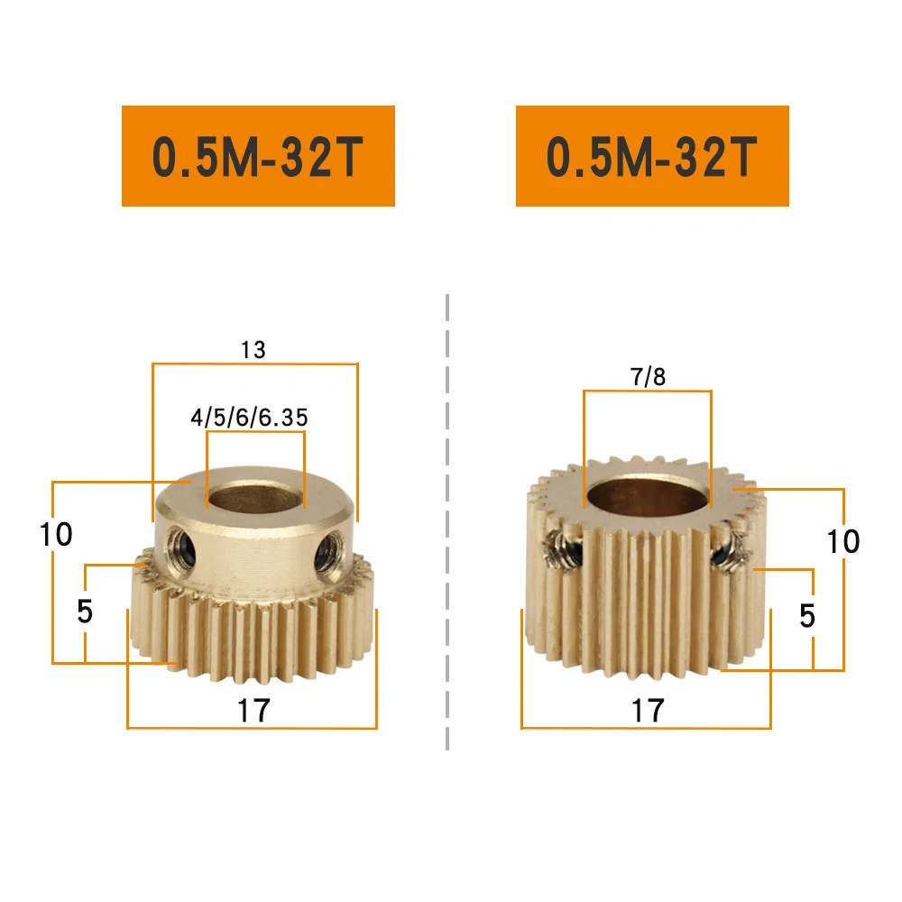 Spur Gear 0.5M-32T Bore 4/5/6/6.35/7/8 mm Copper Brass Mini Worm Gear Teeth Height 5 mm Total Height 10 mm For Transmission Rack