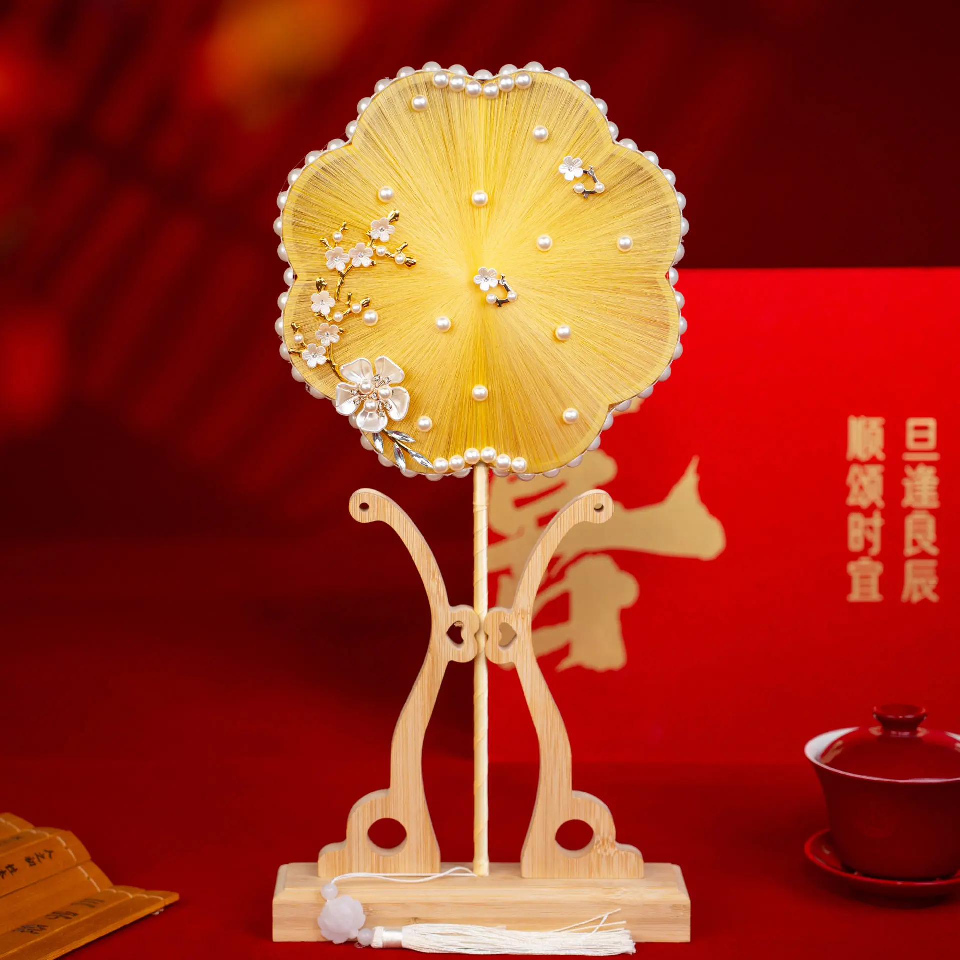 HYS new Chinese fan light luxury high-end national style group fan handmade finished product