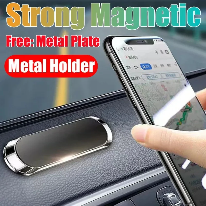 Magnetic Car Phone Holde Mini Strip Shape Stand For iphone Metal Strong Magnet GPS Car Mount for Samsung for All Model Cellphone