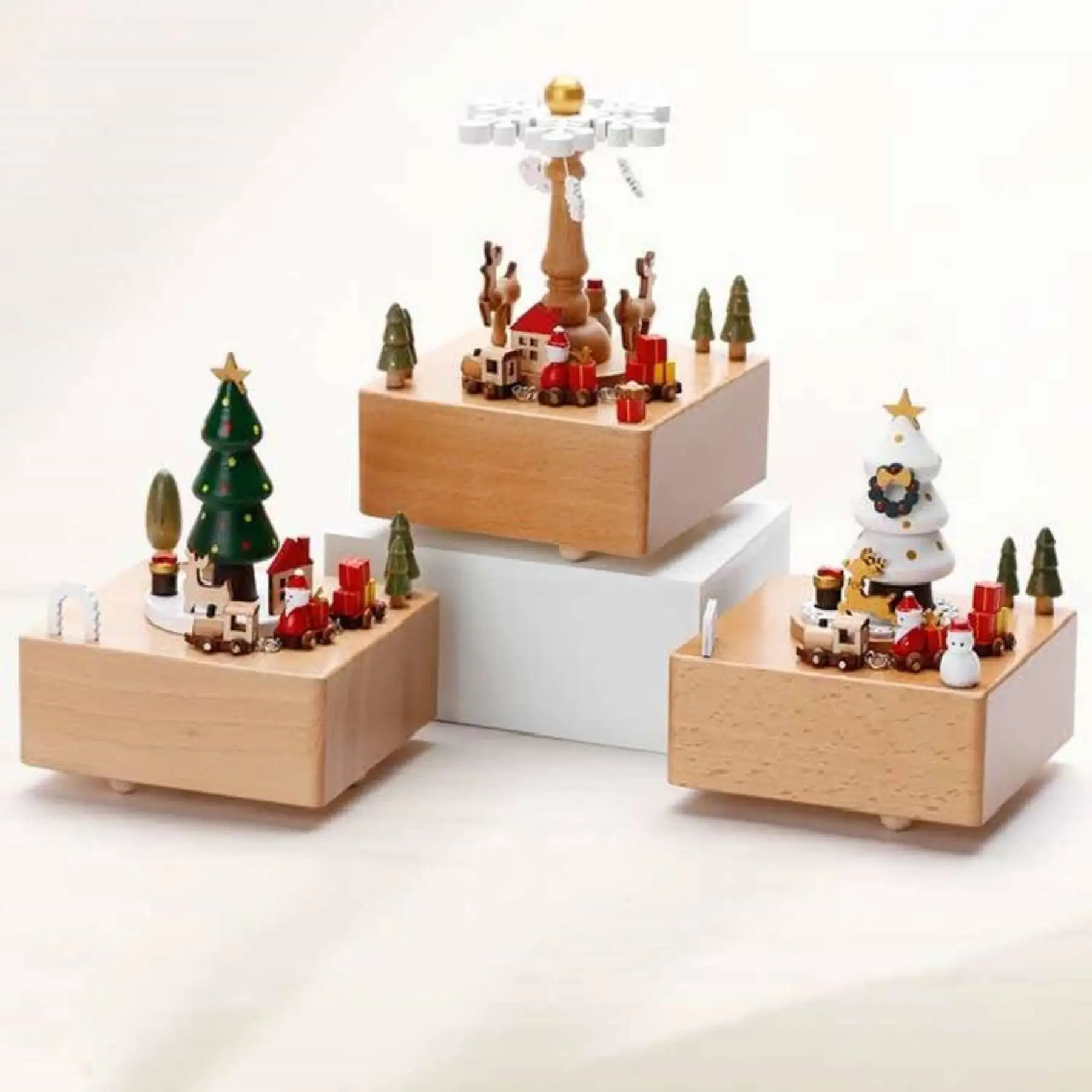 

Christmas Music Box Style Wooden Music Case Crafts Creative Christmas Gifts Musical Box Crafts Ornaments for Birthday Wedding