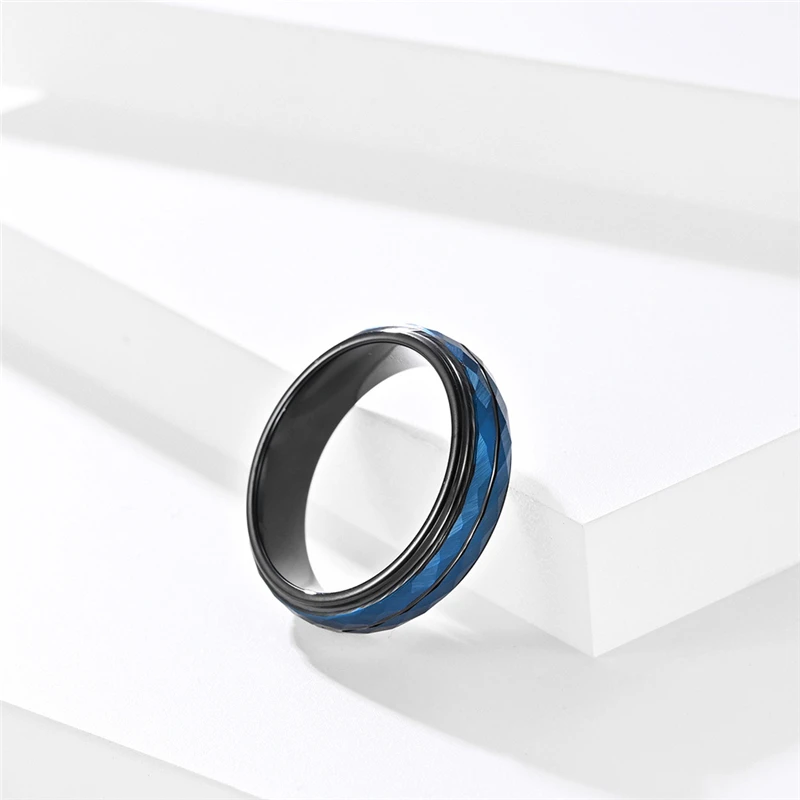 Tungsten Steel Blue Geometric Rhombus High Hardness High Quelity Fine Male Female Ring Polished No Fading WG007