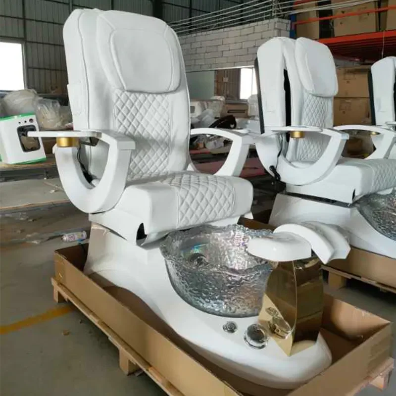 

Luxury White Pu Leather Pedicure Chairs 4 Sets Massage Beauty Shop No Plumbing Pedicure Chair Salon Beauty Furniture