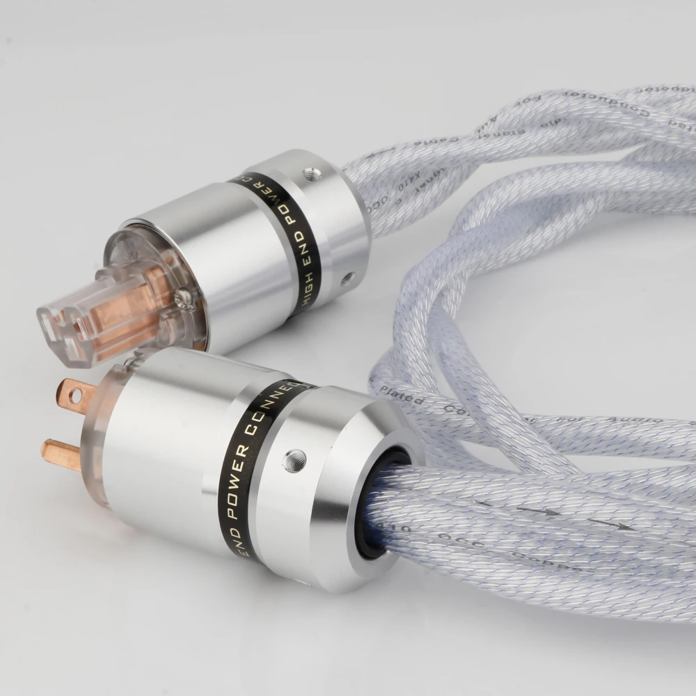 OCC Silver plated Audiophile US AC Audiophile audio amplifier DAC filter HIFI silver Power cable Pure Copper hifi US Power Plug