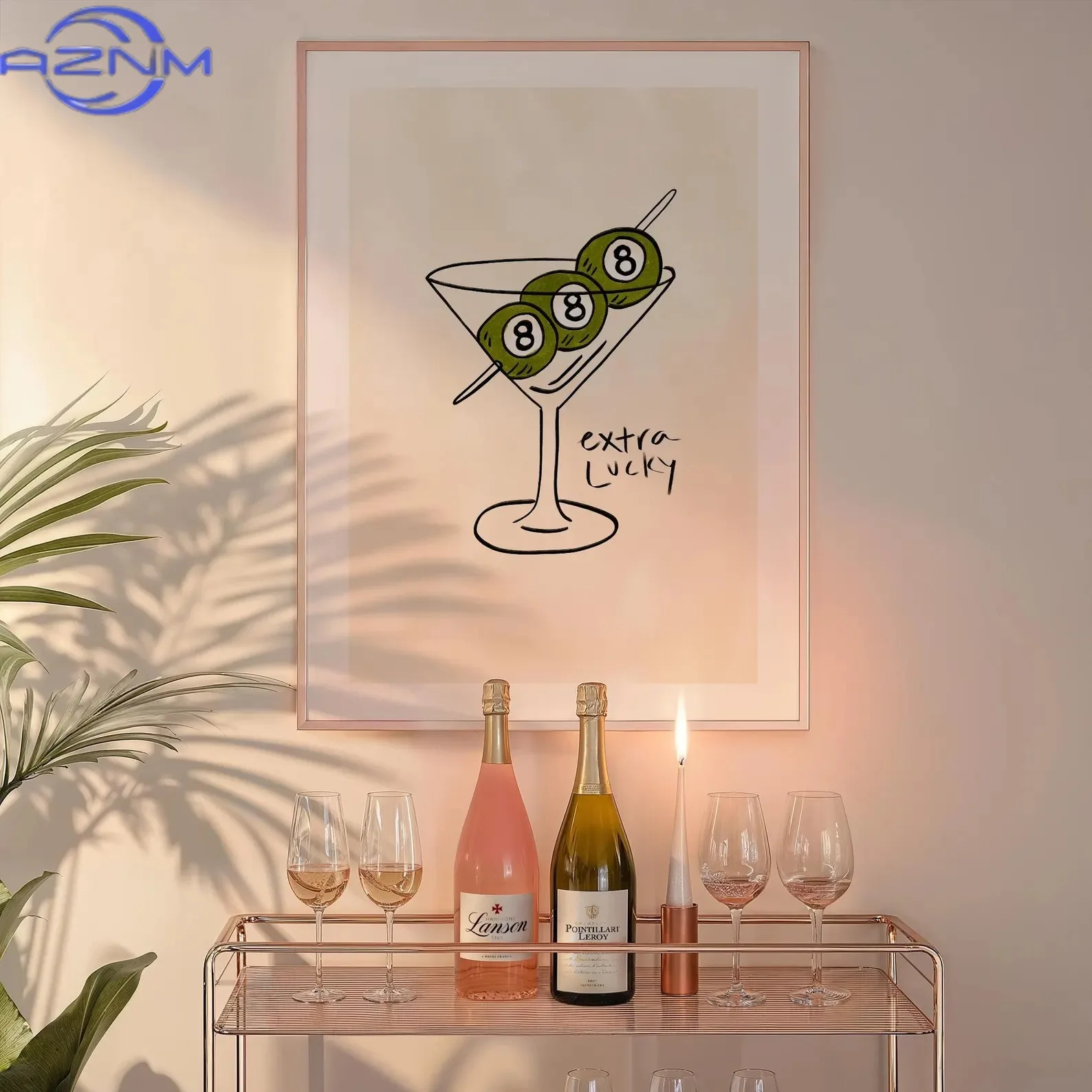 AZNM AZNM Extra Lucky Cocktail Art Canvas Printing 8-ball Olive Martini Wall Art Poster for Modern Living Room Bedroom Kitchen H