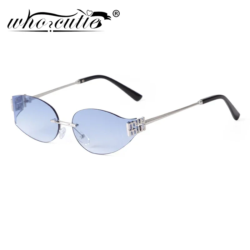 Trend 2026 Rimless Oval Sunglasses Women Men Brand Designer Gradient blue lens Metal Frame Driving Sun Glasses Shades Male UV400