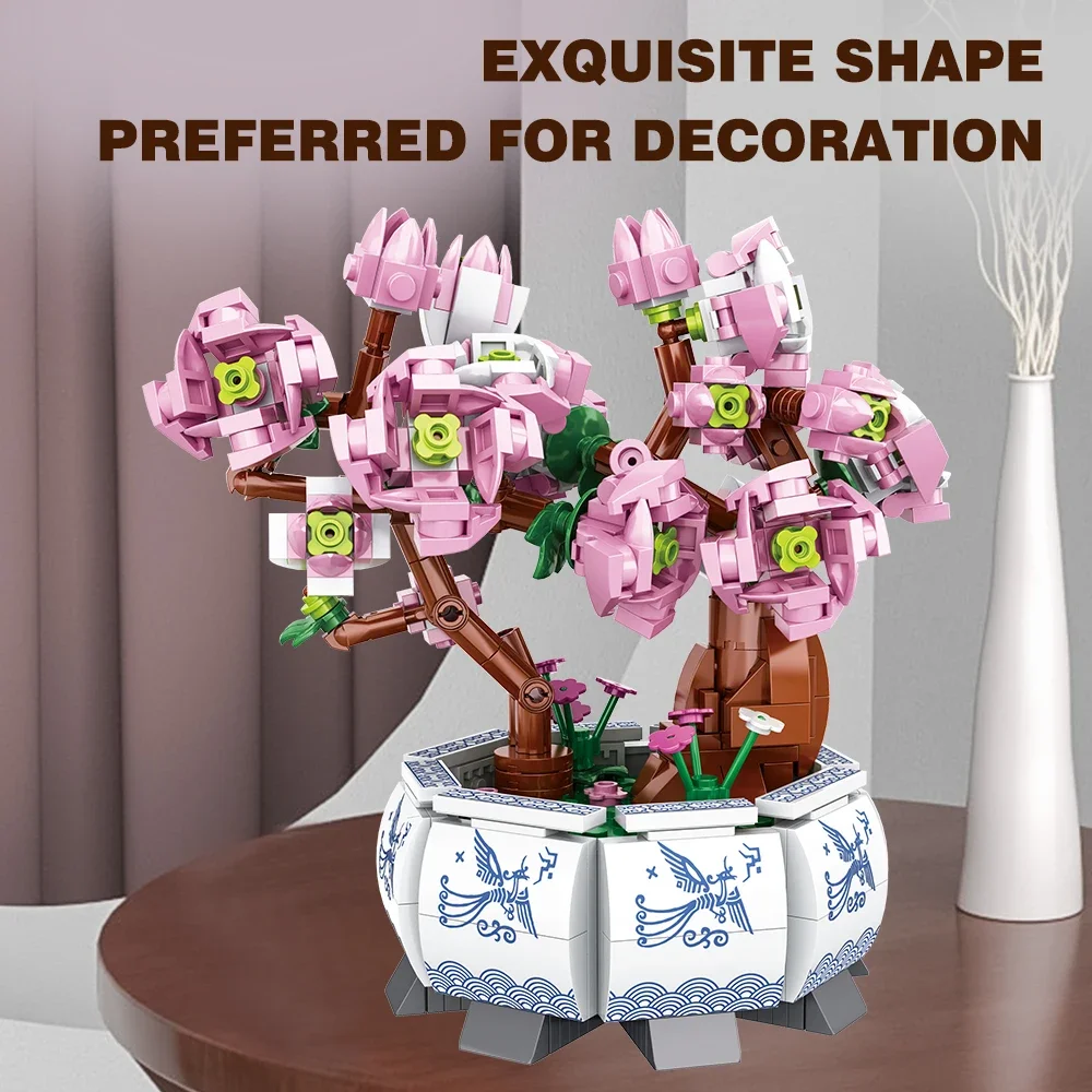 Kleine Ziegel Blume Baum Baustein Kit DIY Home Dekoration Topfpflanze Blume Botanische Bau Spielzeug Mädchen Geschenk