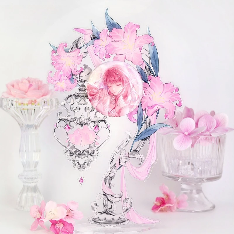 Dreamy Lily Magnetic Badge Display Stand, Floral Pattern Acrylic Pin Holder, Desk Decor for Anime Kpop Collectibles Showcase