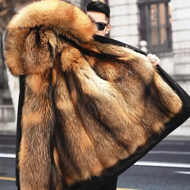 overcome men\'s whole mink liner winter new fur integrated coat imitation mink fur coat large size long over the knee overcoat