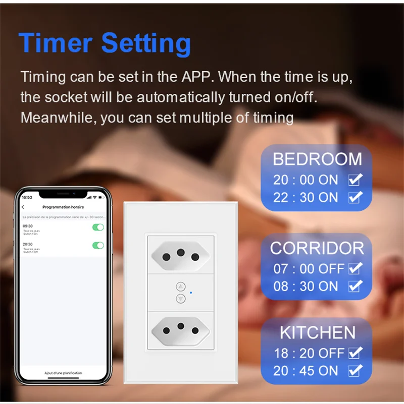 Brazil Standard USB Socket Wall Power Plug AC 110V-240V Power Socket Outlet Type C 120mm*72mm Timer Voice Control WiFi / Zigbee