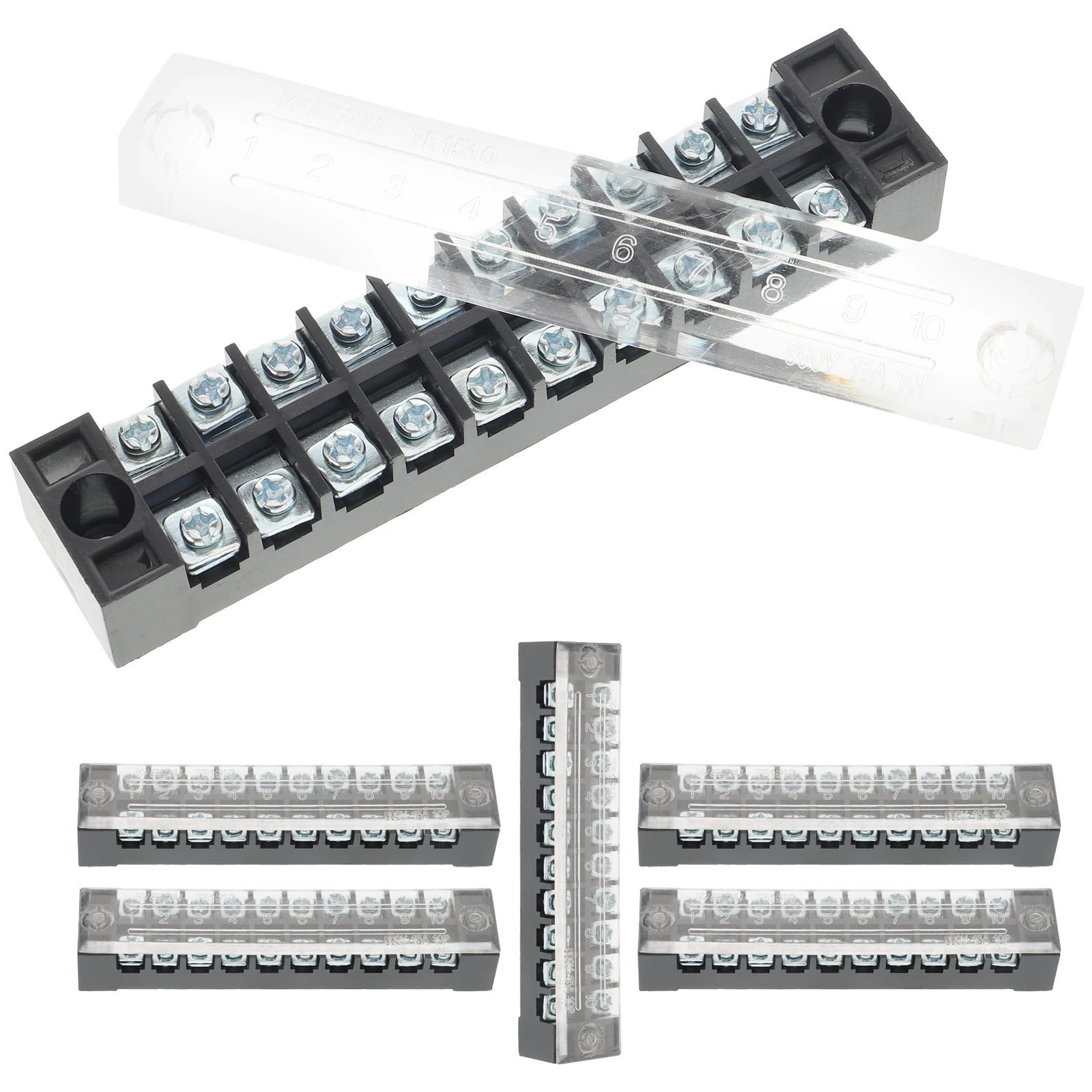 

6pcs Terminal Block Wire Connector 15A 10position Fixed Board Electrical Terminals Material Insulating Cover