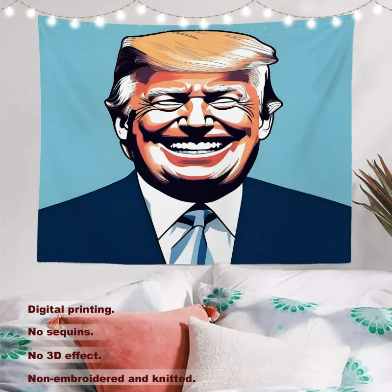 Trump Election Tapestry Smile Yellow Hair Wall Hanging Art Decoration Polyester Fiber White Ruffles Dormitory Room Bedroom Livin