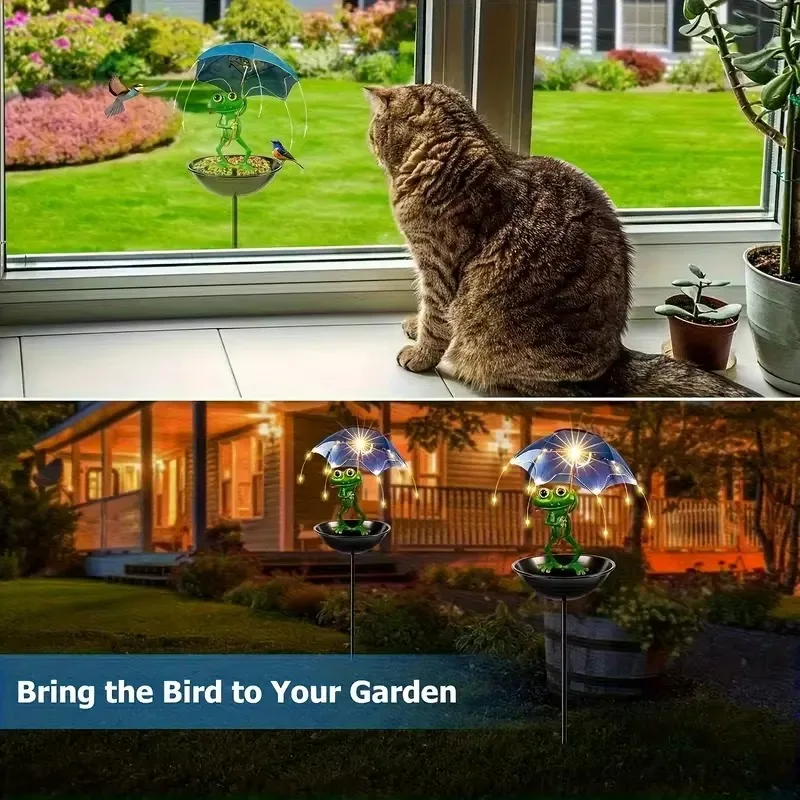 Solar Powered Frog Statue Garden Light Outdoor Hummingbird Feeder Lamp for Lawn Yard Backyard Pathway Decoration