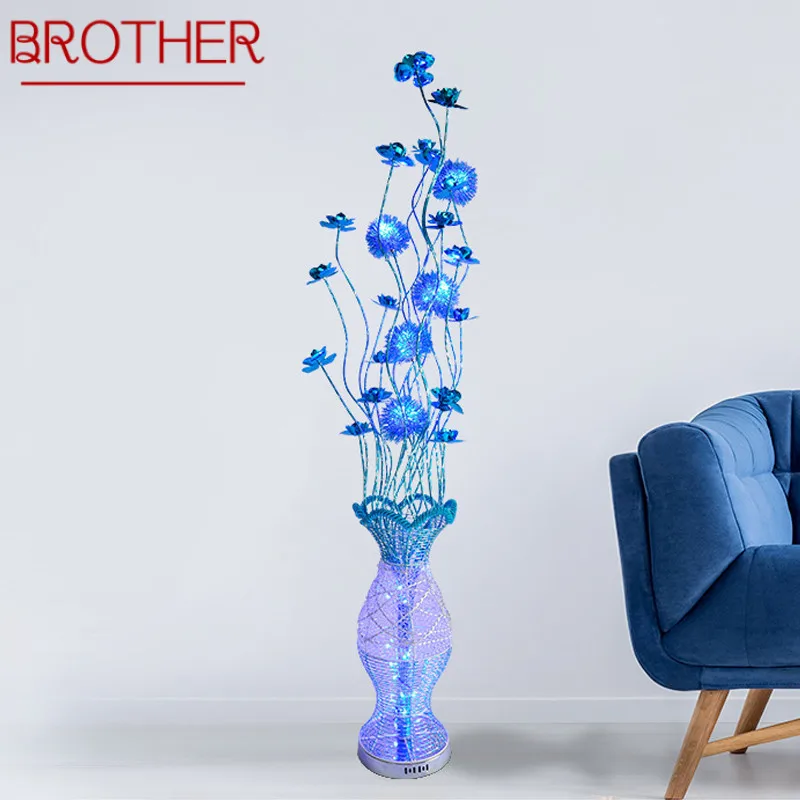 

BROTHER Nordic Blue Floor Lamp Modern Art Living Room Bedroom Aluminum Wire LED Romantic Countryside Flower Decorative Light