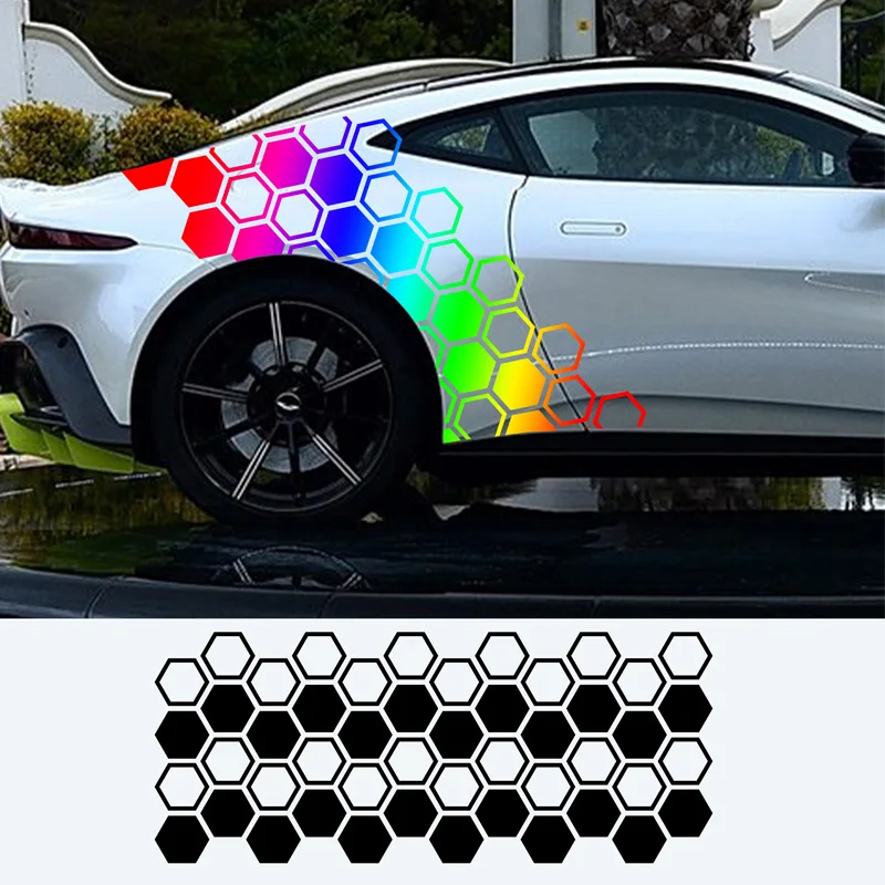 

Car Graphics Creative Honeycomb Style Sticker Auto Decor Tuning Car Side Sticker Waterproof Modification Honeycomb DIY Stickers