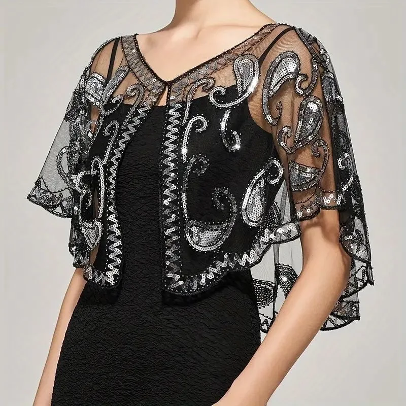 غطاء ترتر لحفلات الزفاف النسائية خمر 1920s شال مطرز بالتر بوليرو فلابر مساء كيب سترة المرأة