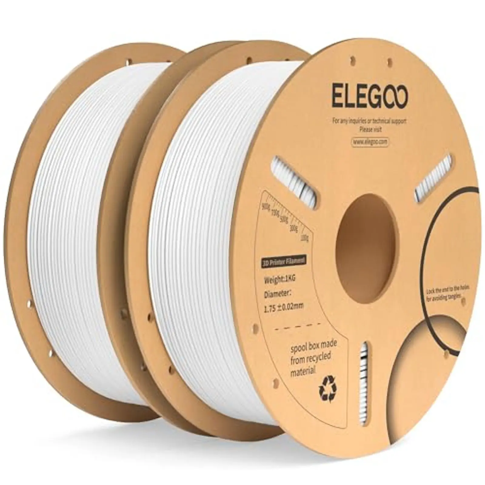 

Филамент PLA Plus 1.75 мм, белый, 2 кг, ELEGOO PLA+, более прочный и устойчивый, для 3D-принтеров, +/-0.02 мм, 2 катушки по 1 кг для FDM