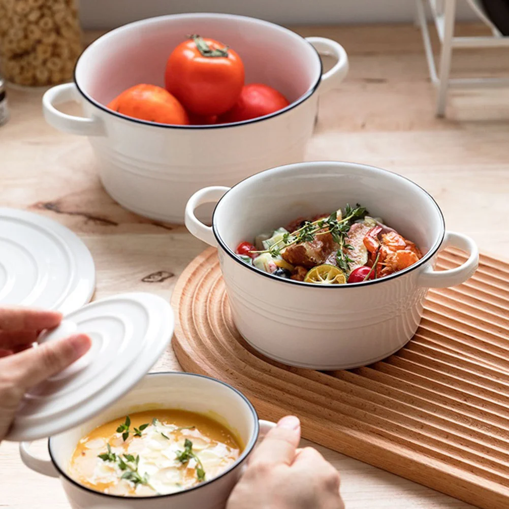 1 قطعة وعاء تبخير السيراميك غطاء مقبض مزدوج وعاء حساء رائع للمطبخ مطعم المنزل متعدد الوظائف الحلوى #6
