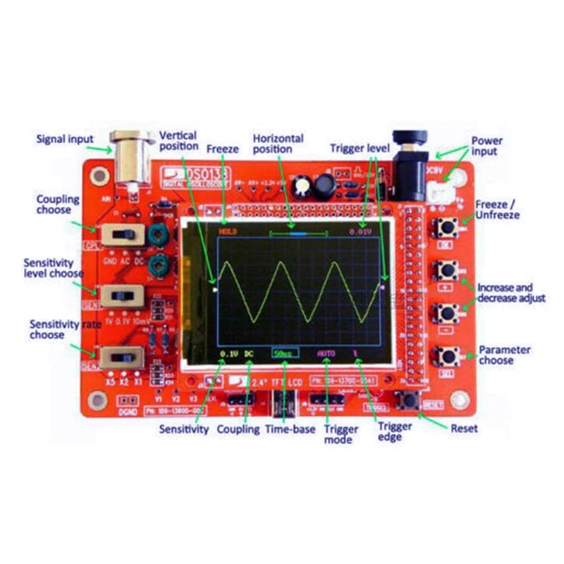 New DSO138 Oscilloscope Digital TFT With Probe Alligator Test Clip For Arduino ARM Detection Development Board Assembled