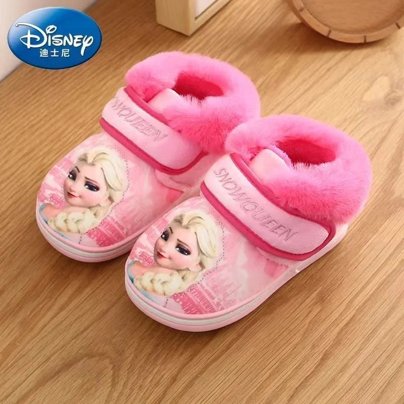 Disney Winter Children Cotton Slipper Boy Girl Cartoon Frozen Elsa Print Warm Princess Baby Indoor Home Shoes Soft Kid Snow Boot