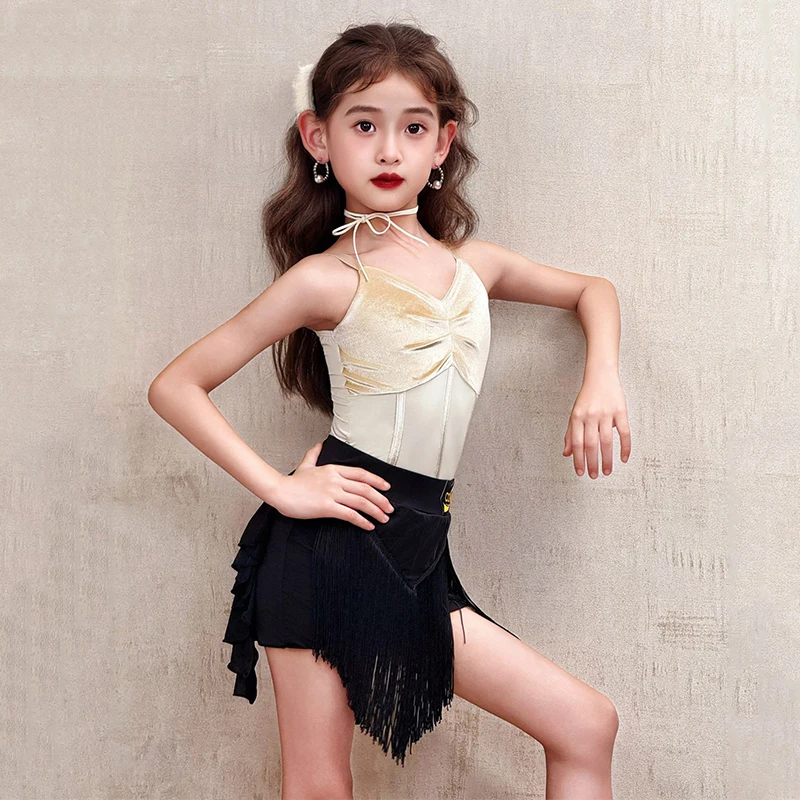 Sommer Mädchen Latin Dance Fringe Rock Praxis Kleidung Sling Body Kind Samba Salsa Leistung Kostüme Training Tragen AMY2354
