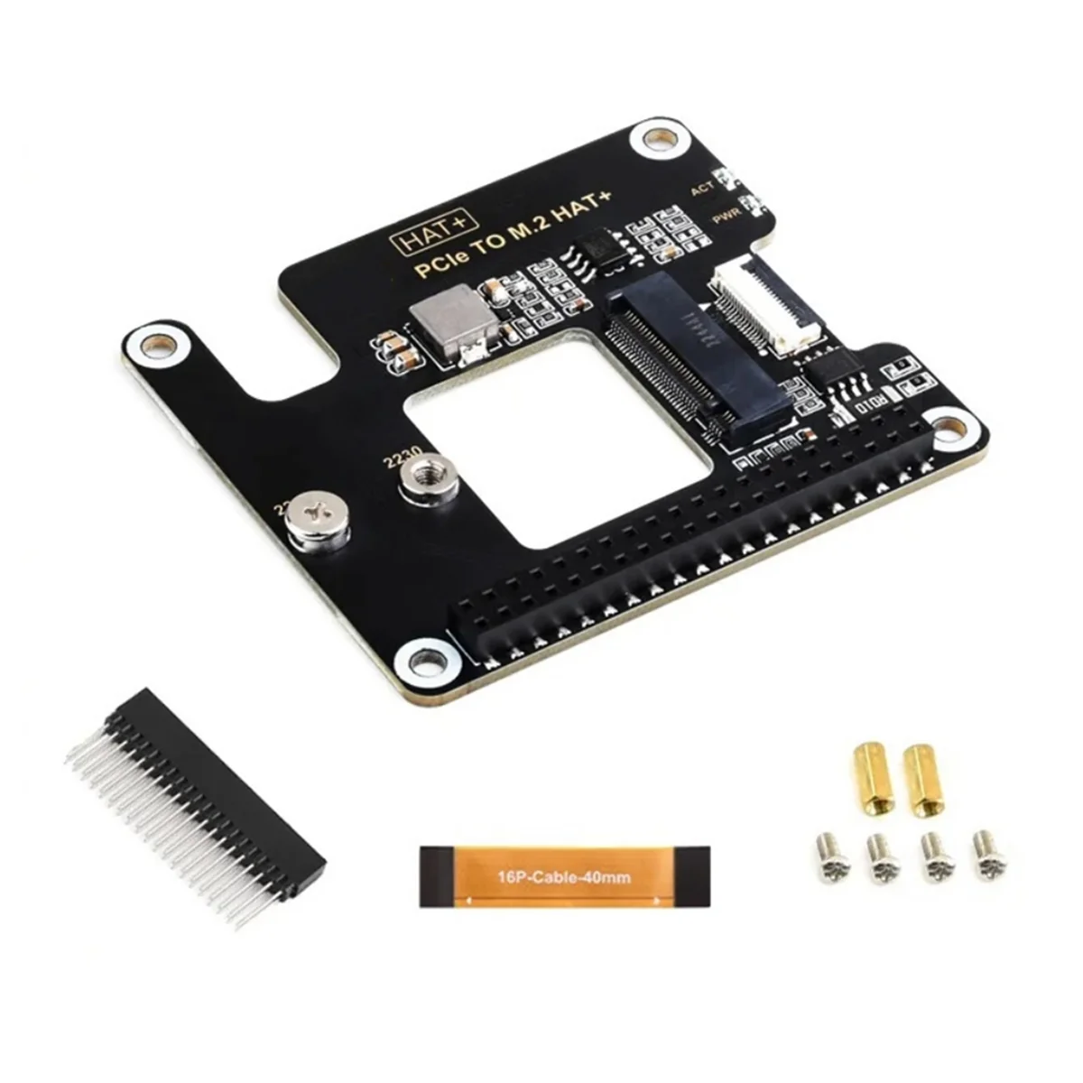 

AB20-для Raspberry Pi 5 PCIe to M.2 HAT NVME Высокоскоростная плата расширения с кабелем 16P Поддержка разъема GPIO Активный кулер