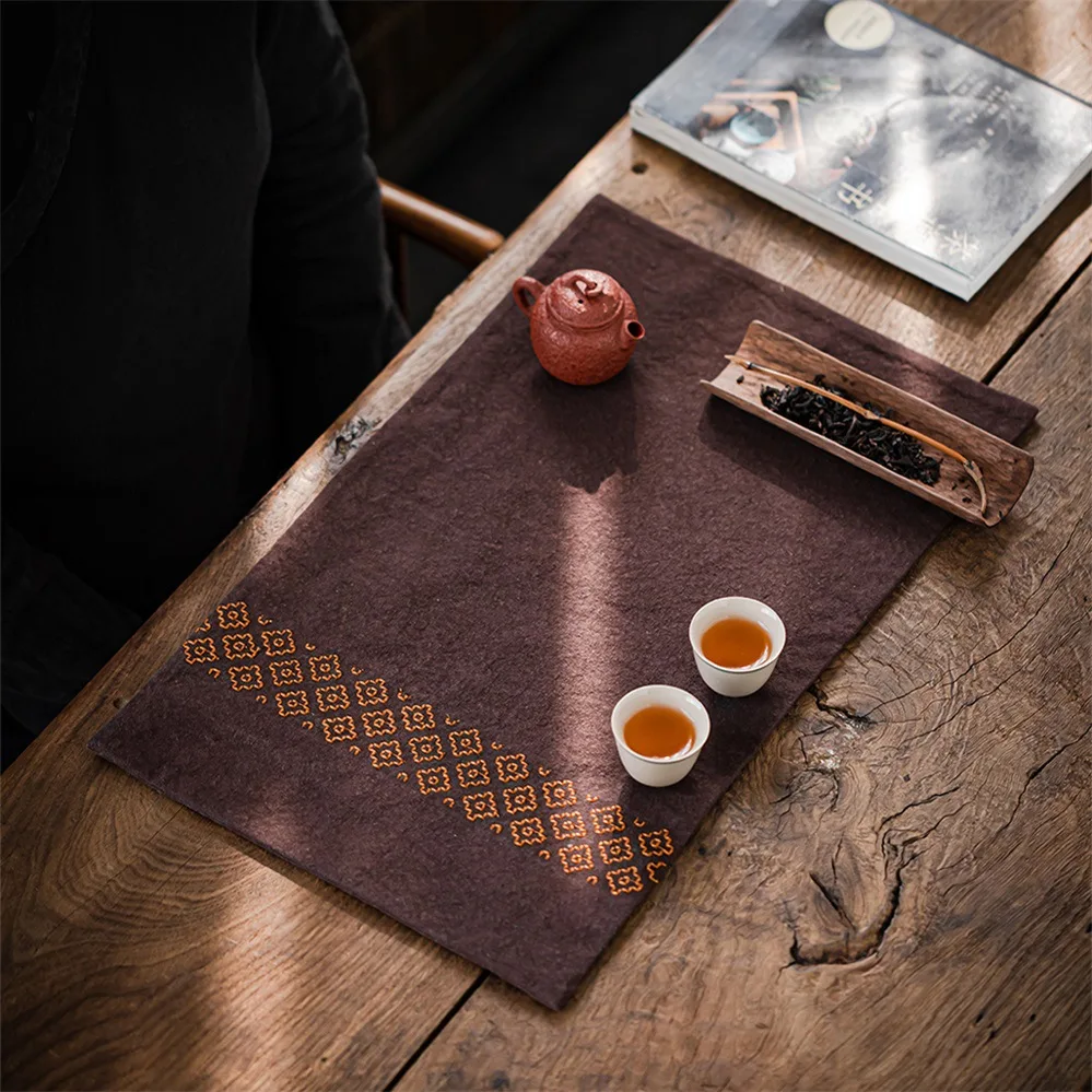 New Chinese Embroidered Tea Mat Tie Dye Table Runner Zen Dry Brew Pad Heat Insulation Tea Cloth Gongfu Tea Accessories Home