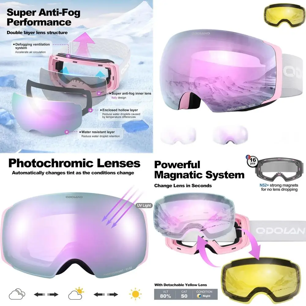 

Горнолыжные очки со сменными линзами (2 линзы), большая сферическая конструкция, унисекс