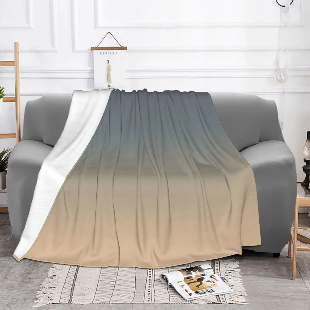 Gradient Colorful Blanket Fleece Summer AUTUMN SUNSET Minimalist Monochrome Grey Orange Ombre Blankets For Office Bedspread