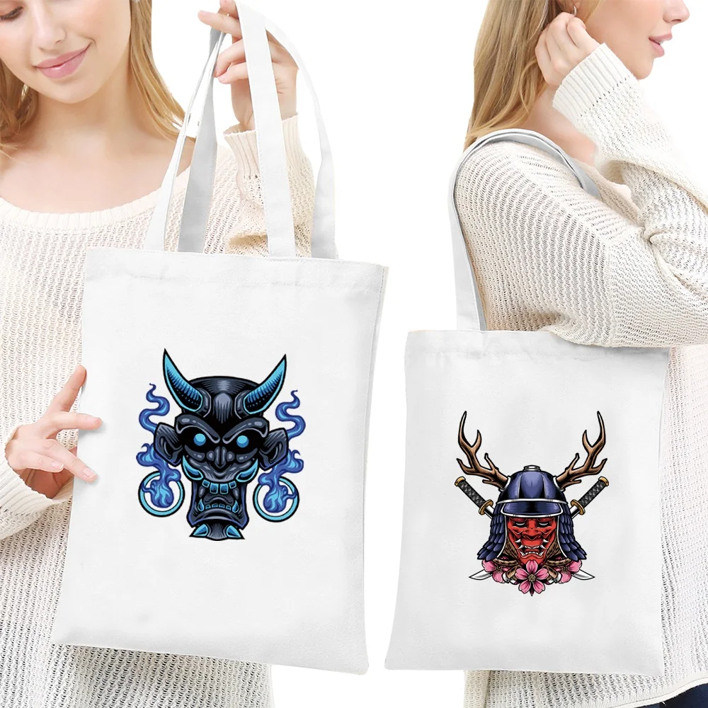 New Large Capacity Travel Shopping Bags Canvas Shoulder Bag Monster Printing Handbags Casual Tote Grocery Storage Bag Unisex