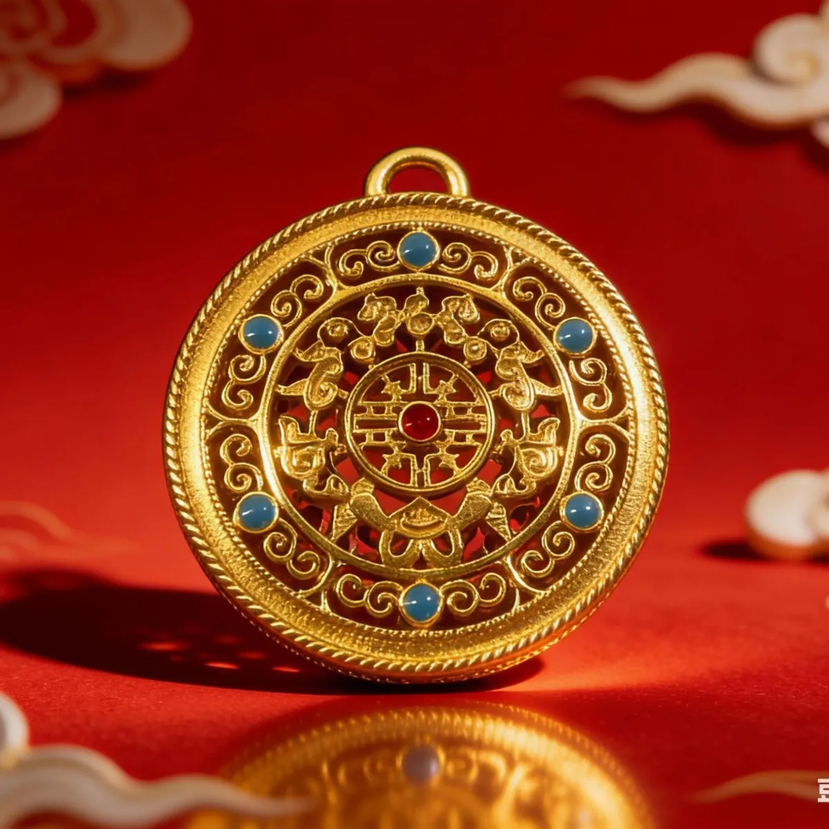 Women hollow coin pendant crafted of AU999 24K pure gold, transparent hollow coin pattern gold ornament for female matching