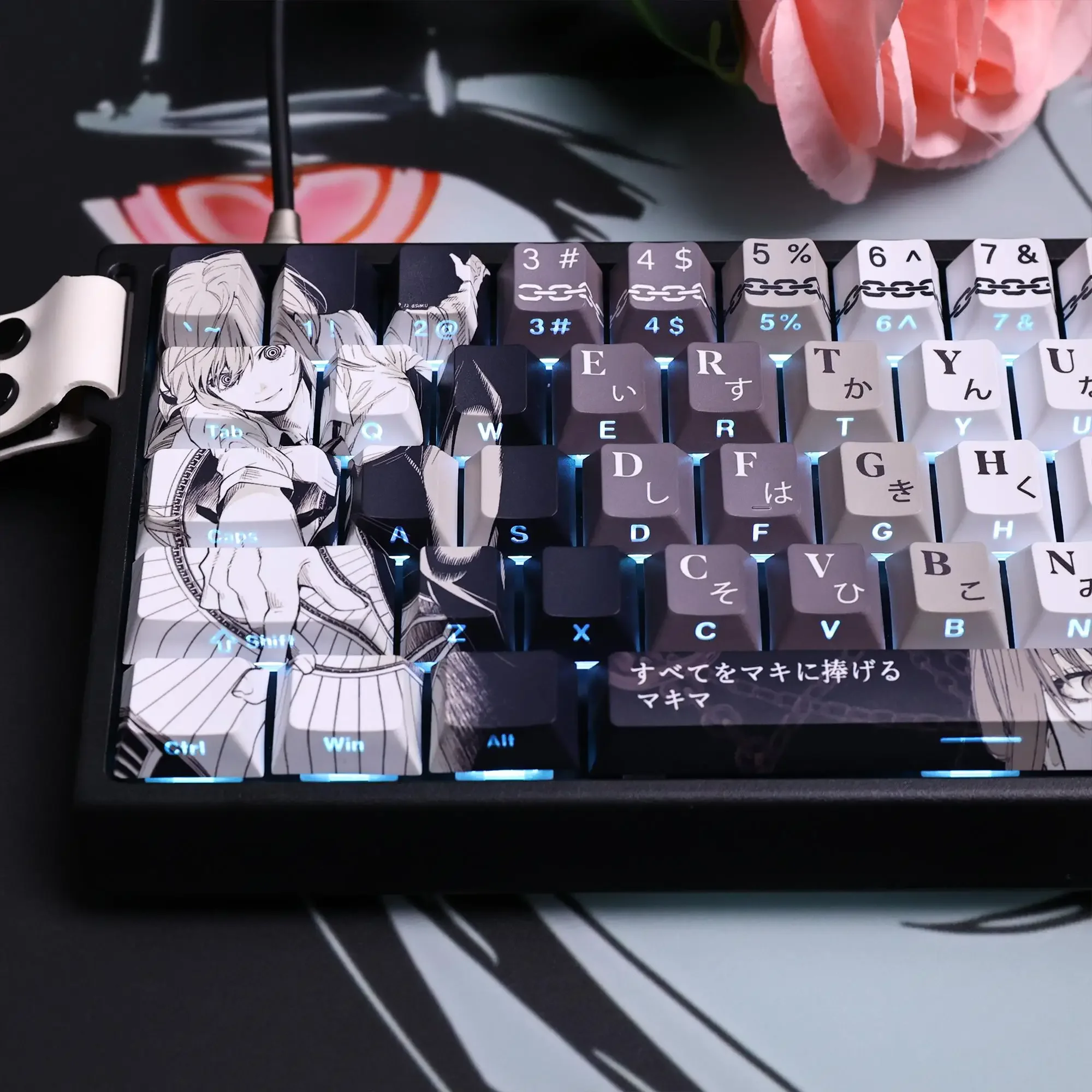 

Makima Keycaps Anime Side Print 124 Keys PBT Keycap Chreey Keycaps Translucent Dye-sub Mechanical Keyboard Caps for 64/68/71/108