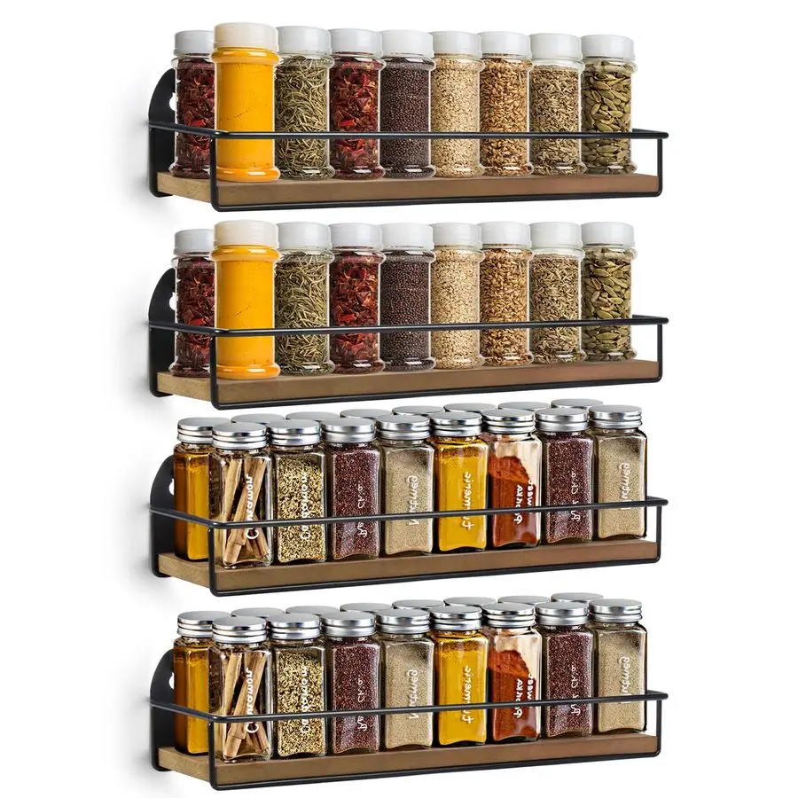 

4 Pack Spice Rack Wall Mounted Rustic Style Hanging Spice Organizer for Wall, Kitchen Spice Storage, Black