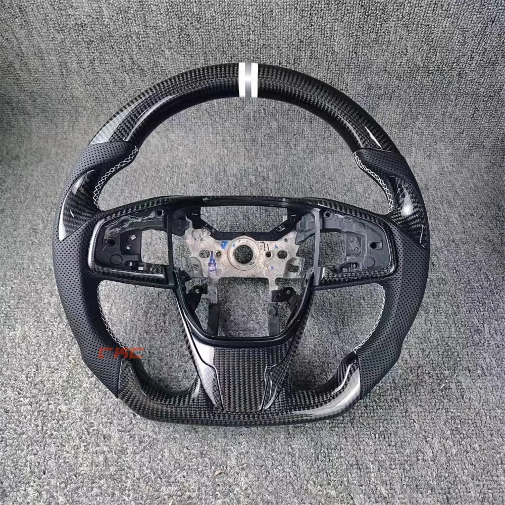 

Customized black Carbon Fiber Perforated Leather steering wheel For HONDA civic 10th 2016 2017 2018 2019 2020 2021